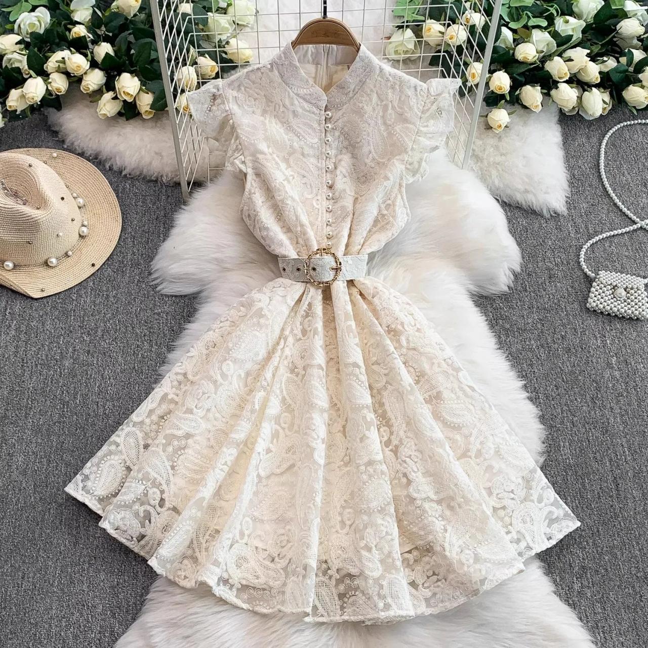 short sleeve ivory lace dress Short Sleeves Ivory Lace Tight Short Homecoming Dress  Dressesforparty