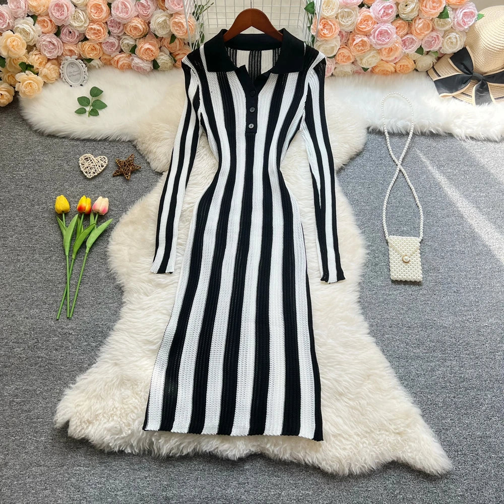 Pink White Striped Long Sleeve Polo Dress on Luulla