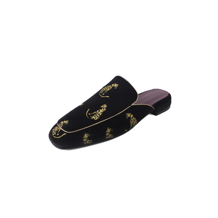 Black Velvet Dragon Embroidered Slip-on Loafers on Luulla display picture 2