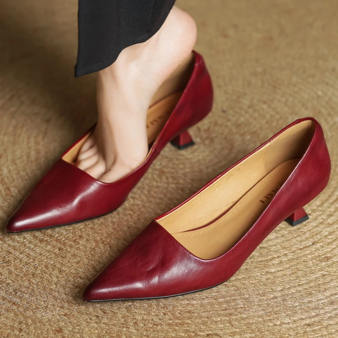 burgundy low heel dress shoes Public Desire Low Heel Pumps in burgundy-Red