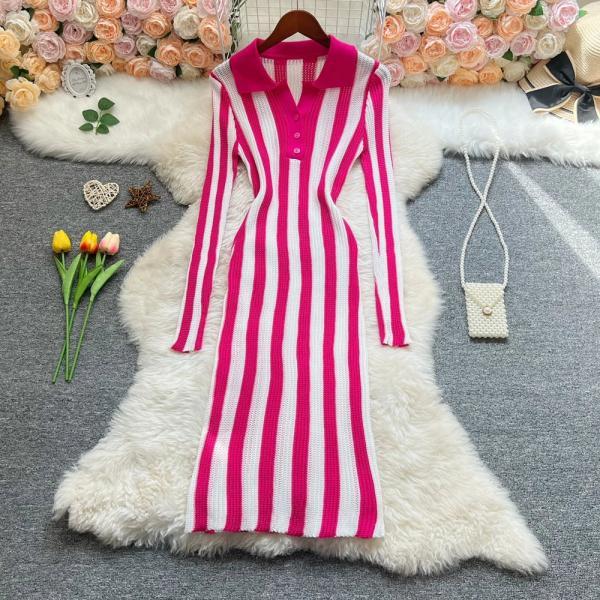 long sleeve vertical striped dress Stripe Ruched Sleeve Shirtdress